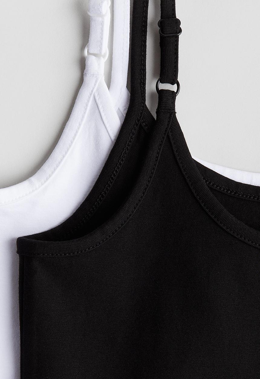 H&M - 2-Pack cotton strappy tops - black & white