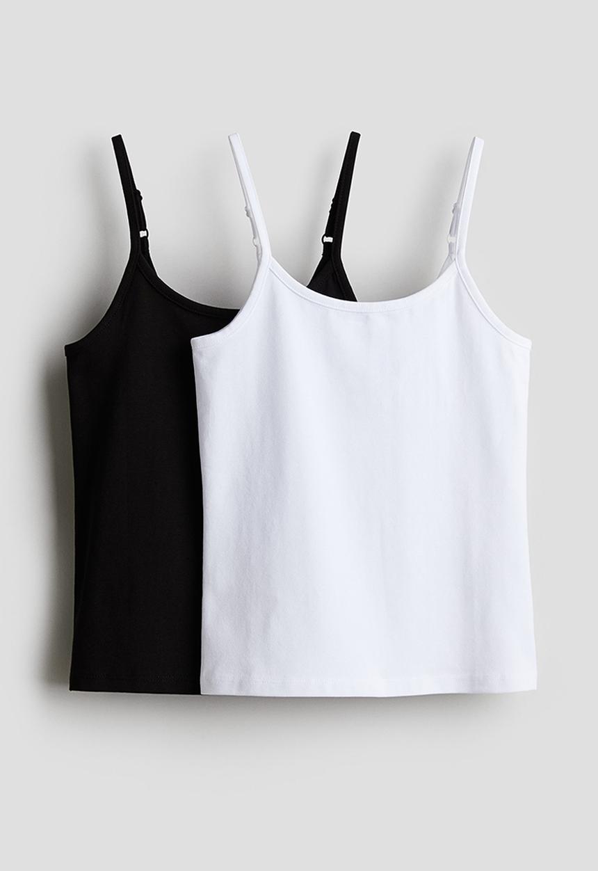 H&M - 2-Pack cotton strappy tops - black & white