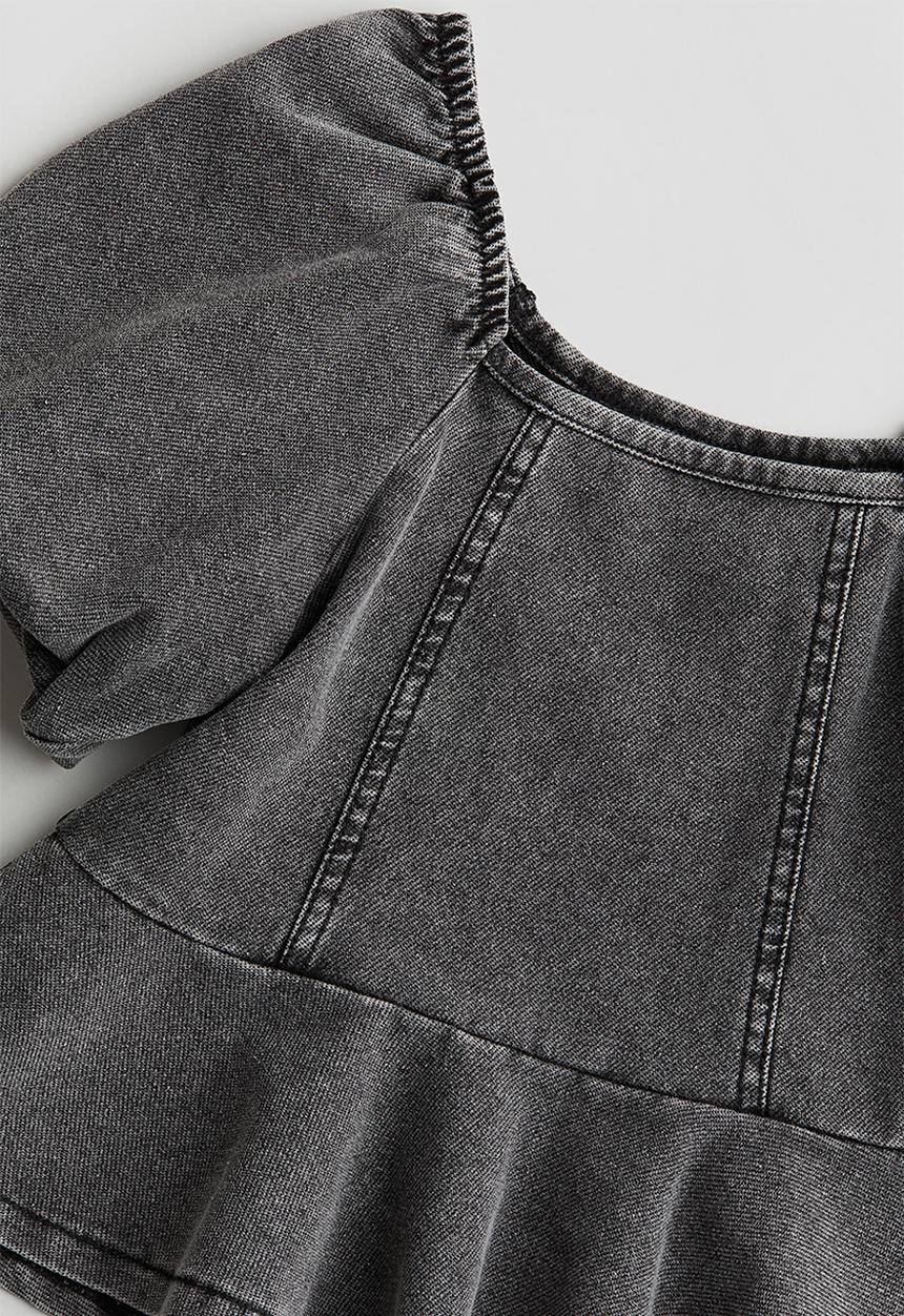 H&M - Denim-look peplum blouse - washed grey