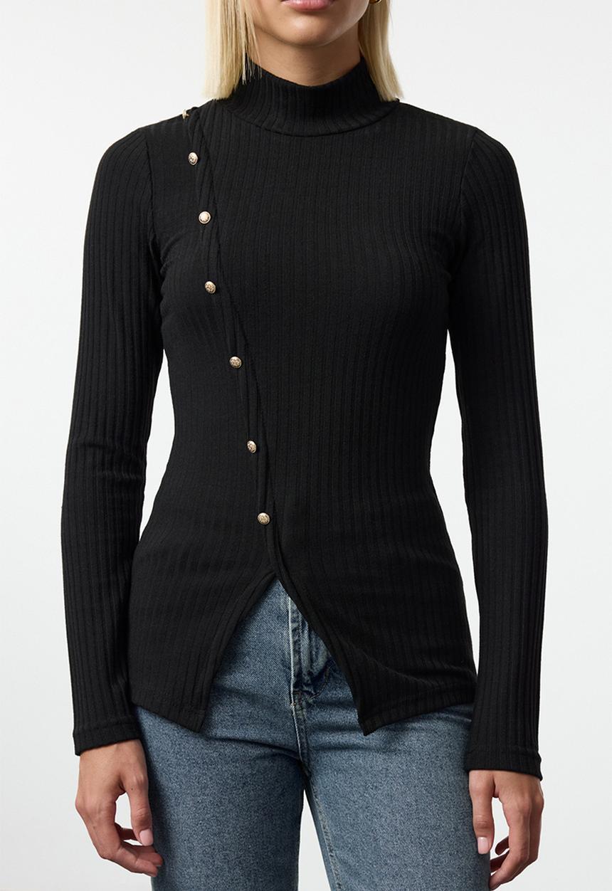 Trendyol - Black fitted long sleeve knitted sweater