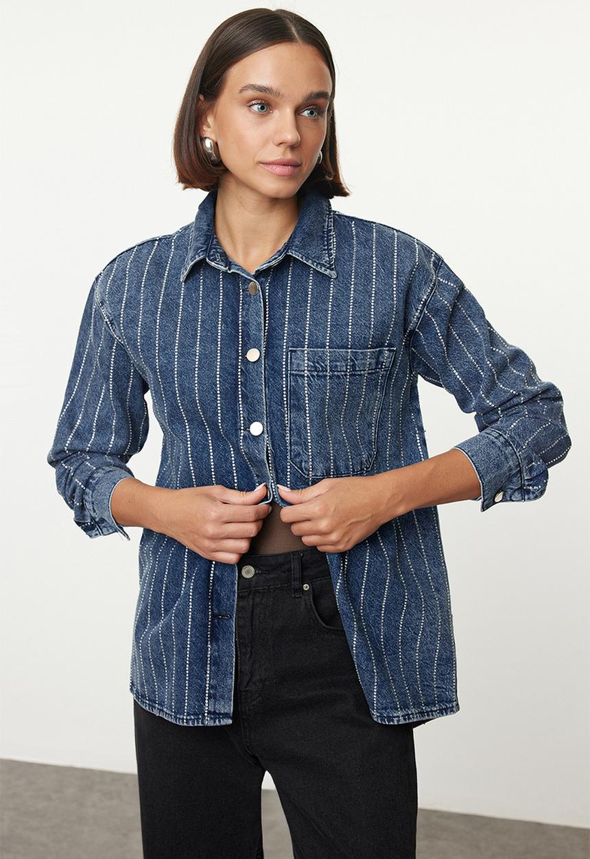 Trendyol - Blue jewelled denim shacket - blue