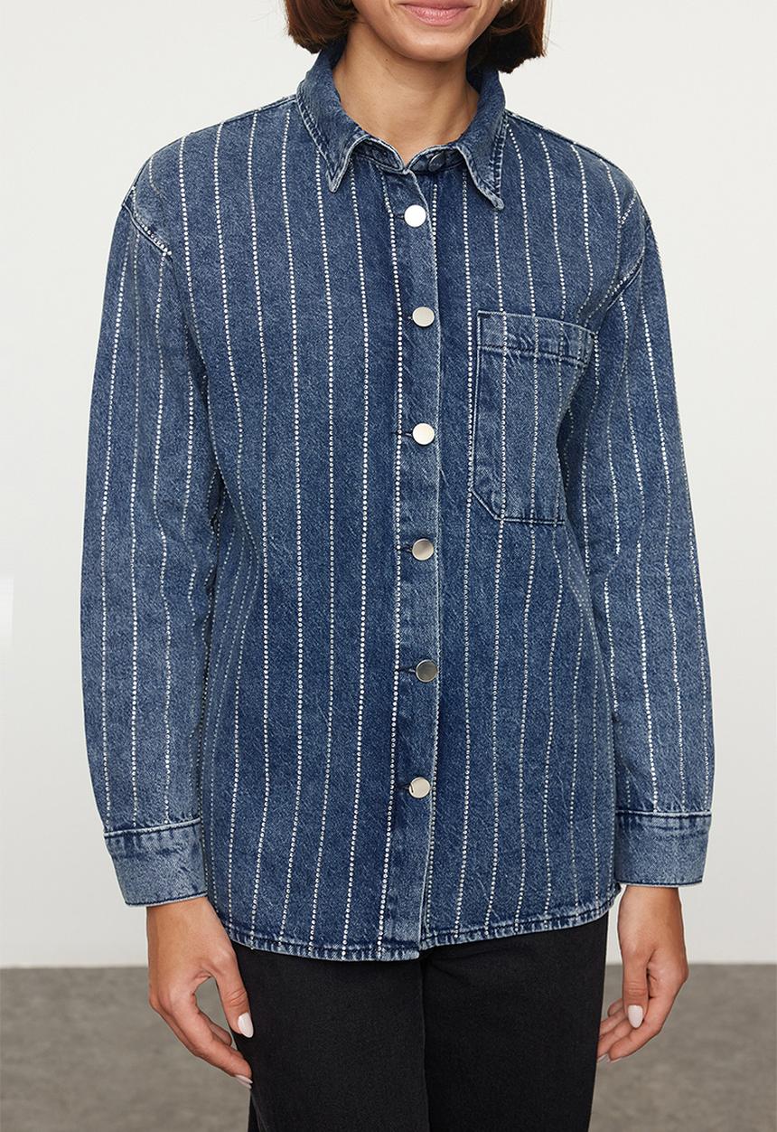 Trendyol - Blue jewelled denim shacket - blue