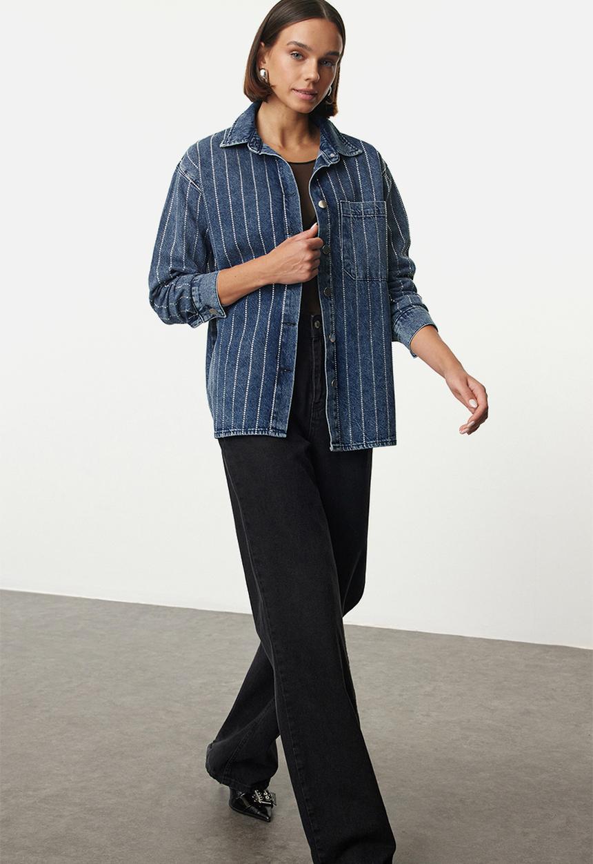 Trendyol - Blue jewelled denim shacket - blue