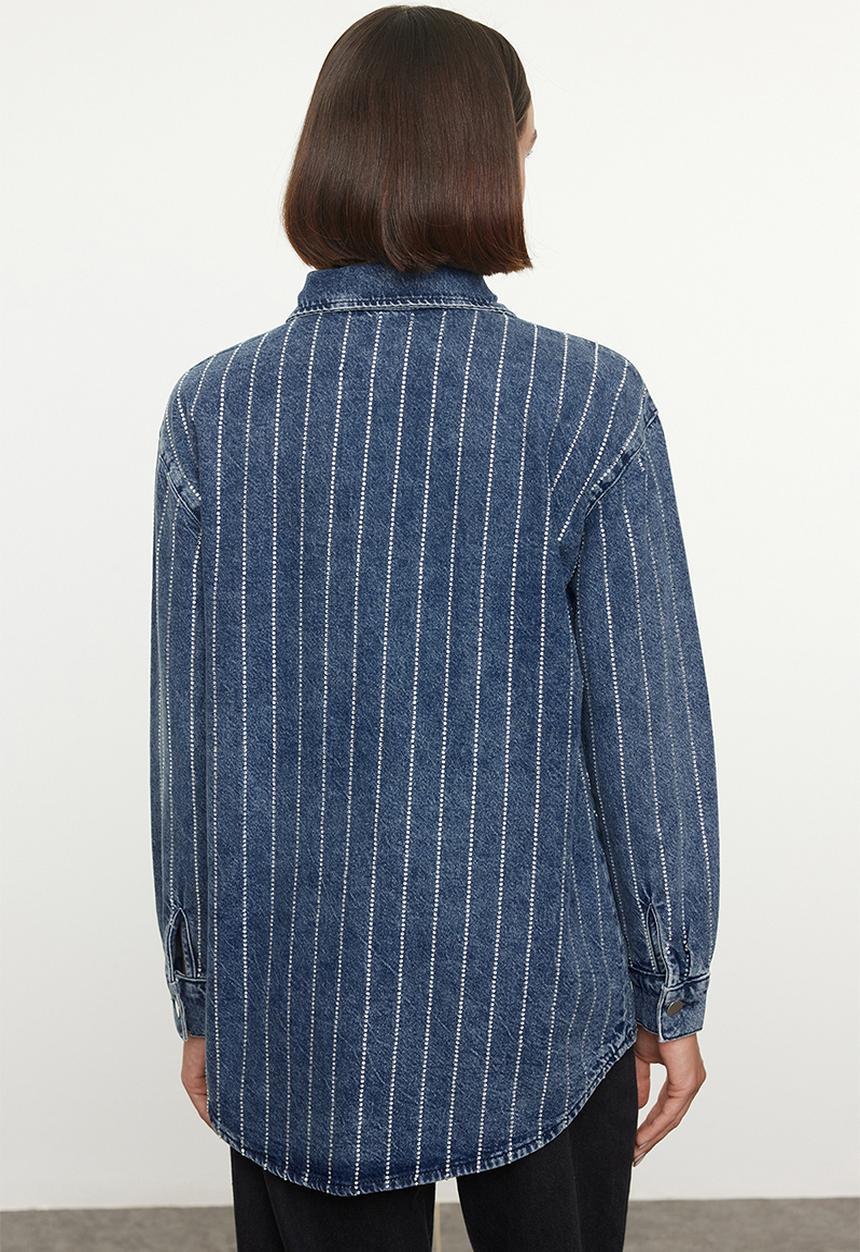 Trendyol - Blue jewelled denim shacket - blue