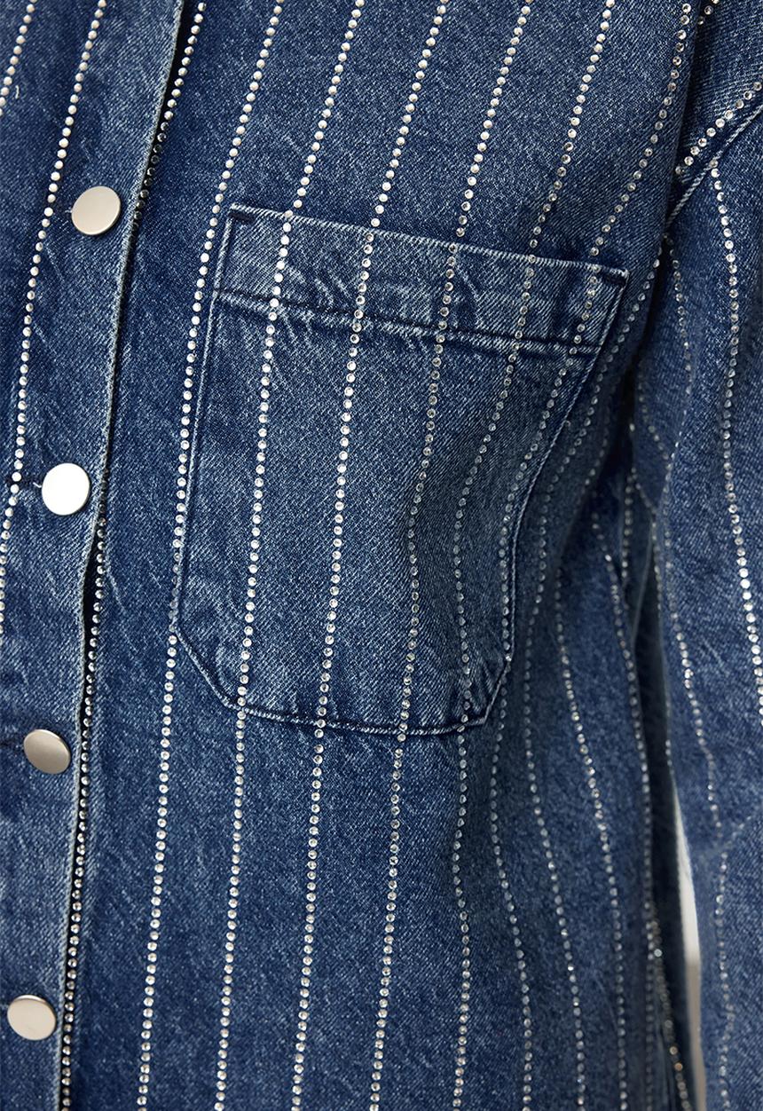 Trendyol - Blue jewelled denim shacket - blue