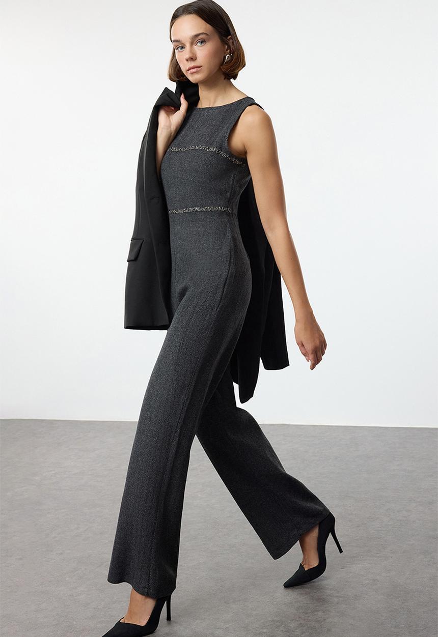 Trendyol - Anthracite Stripe Detailed Long Winter Overalls