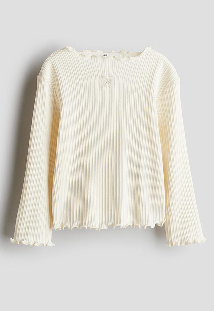 H&M - Overlock-detail cotton top - cream