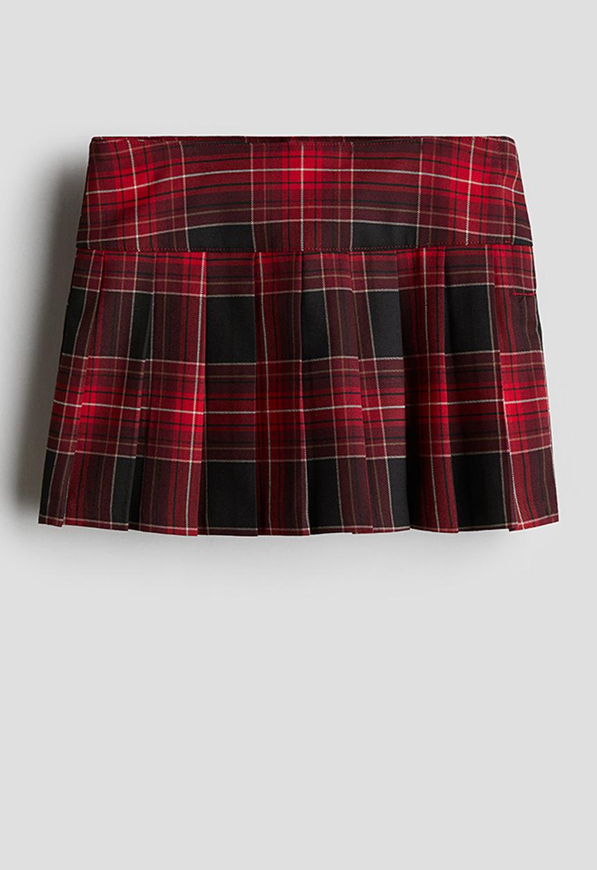 H&M - Pleated twill skirt - red checked