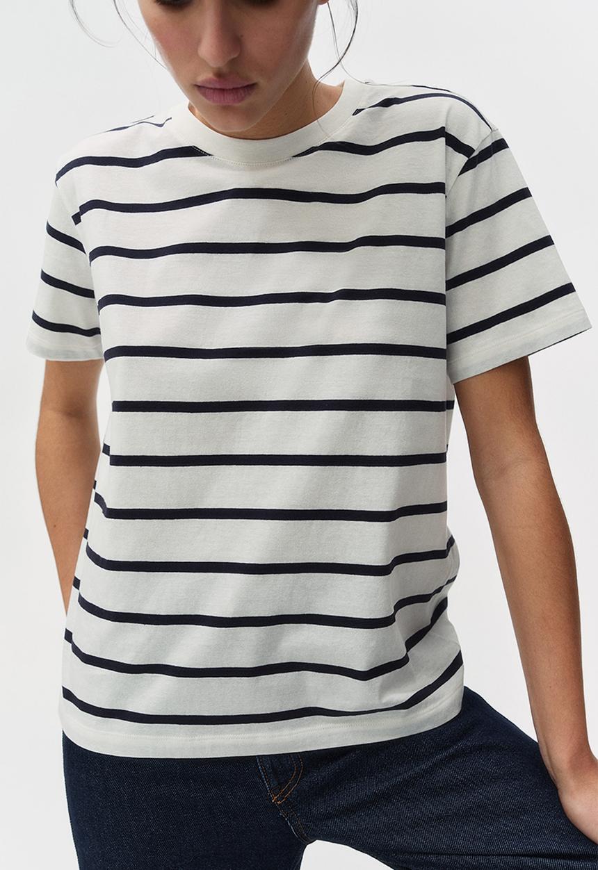 H&M - Cotton T-shirt - white & navy blue striped