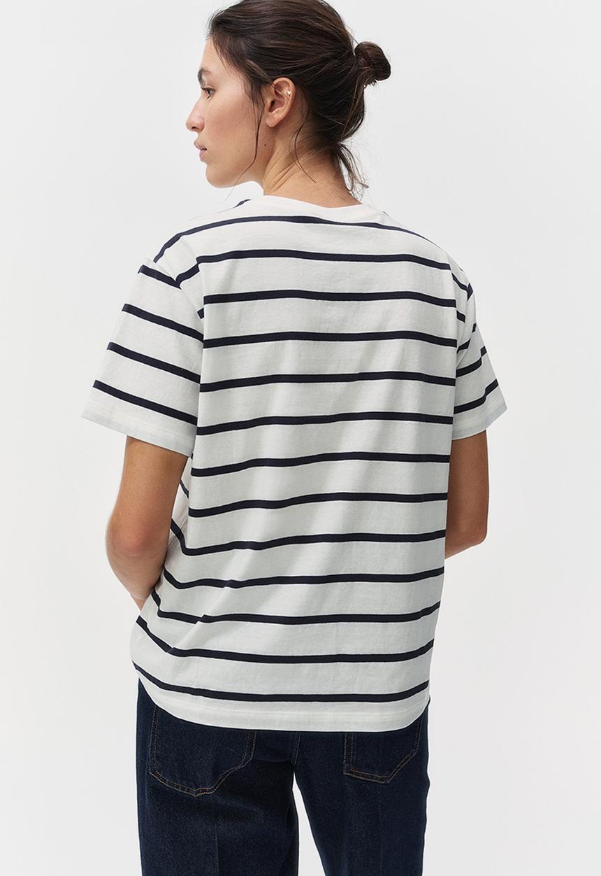 H&M - Cotton T-shirt - white & navy blue striped