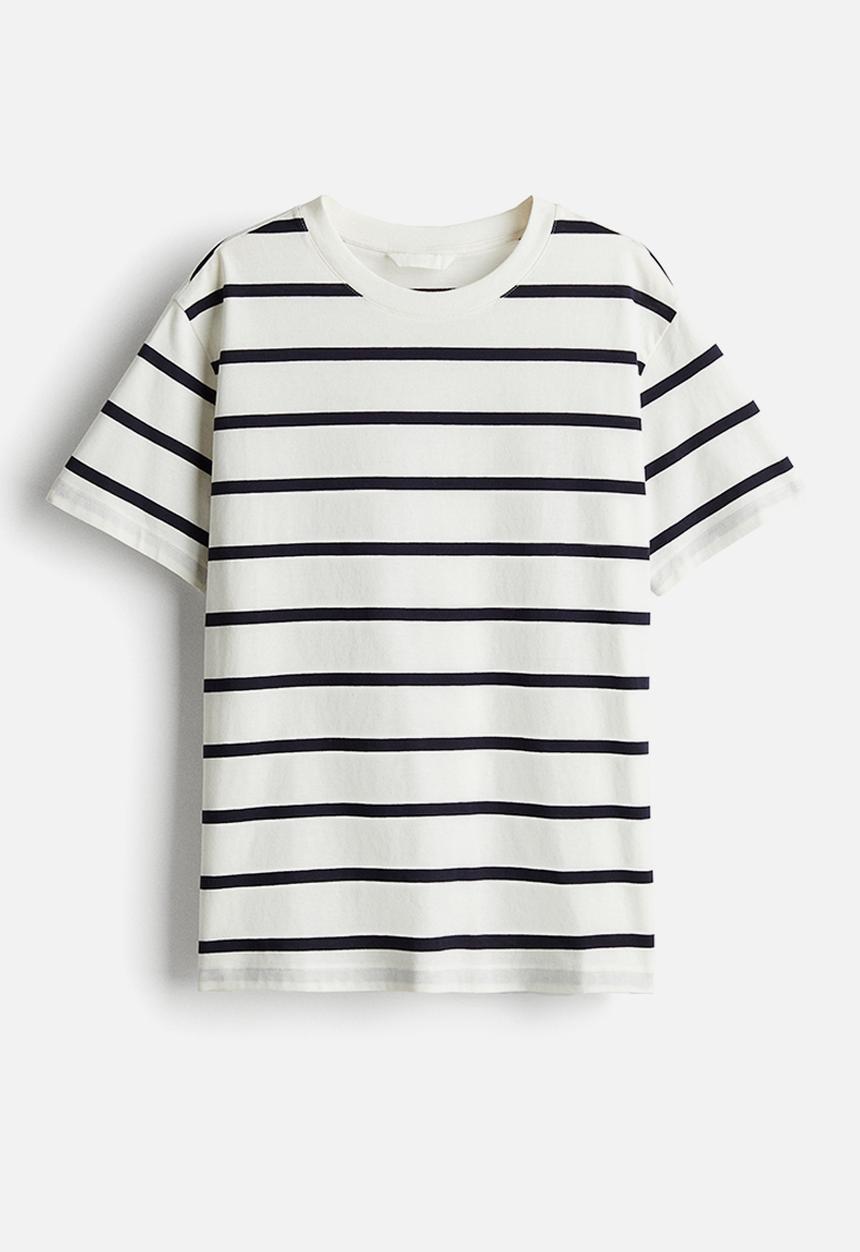 H&M - Cotton T-shirt - white & navy blue striped