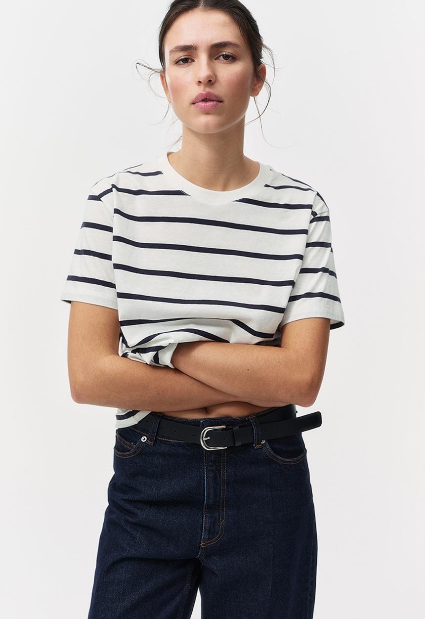 H&M - Cotton T-shirt - white & navy blue striped