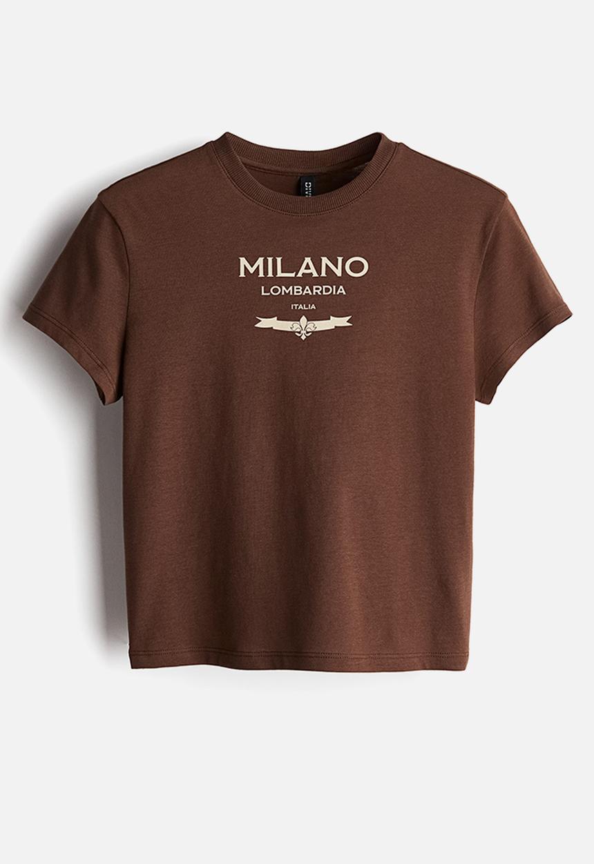H&M - Printed T-shirt - dark brown/milano