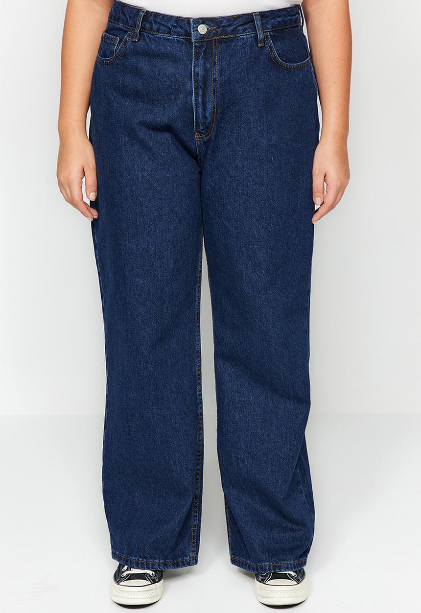 Trendyol - Plus Blue High Waist Wide-Cut Jeans