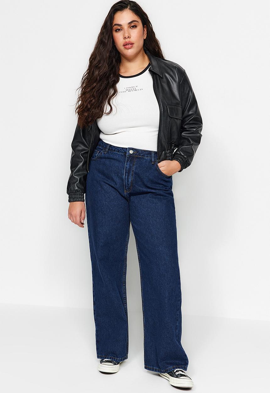 Trendyol - Plus Blue High Waist Wide-Cut Jeans