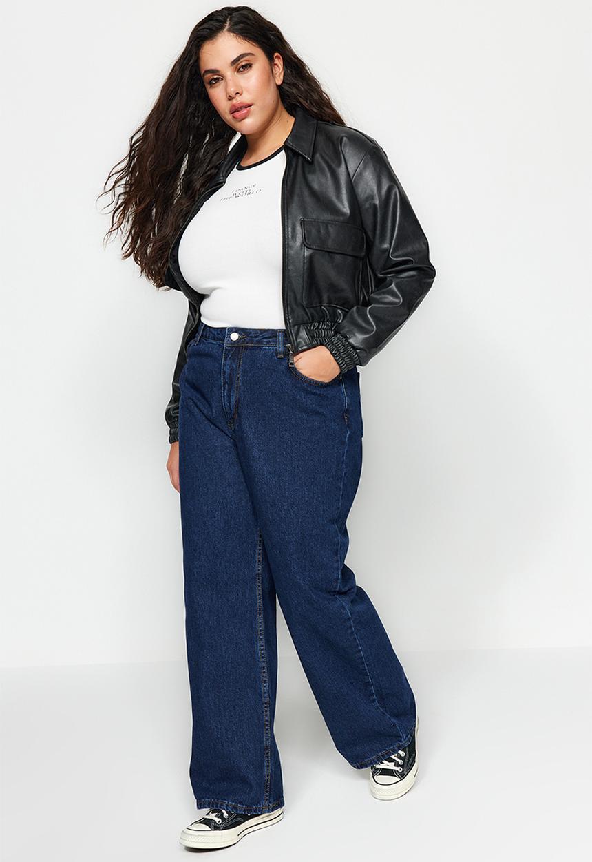 Trendyol - Plus Blue High Waist Wide-Cut Jeans