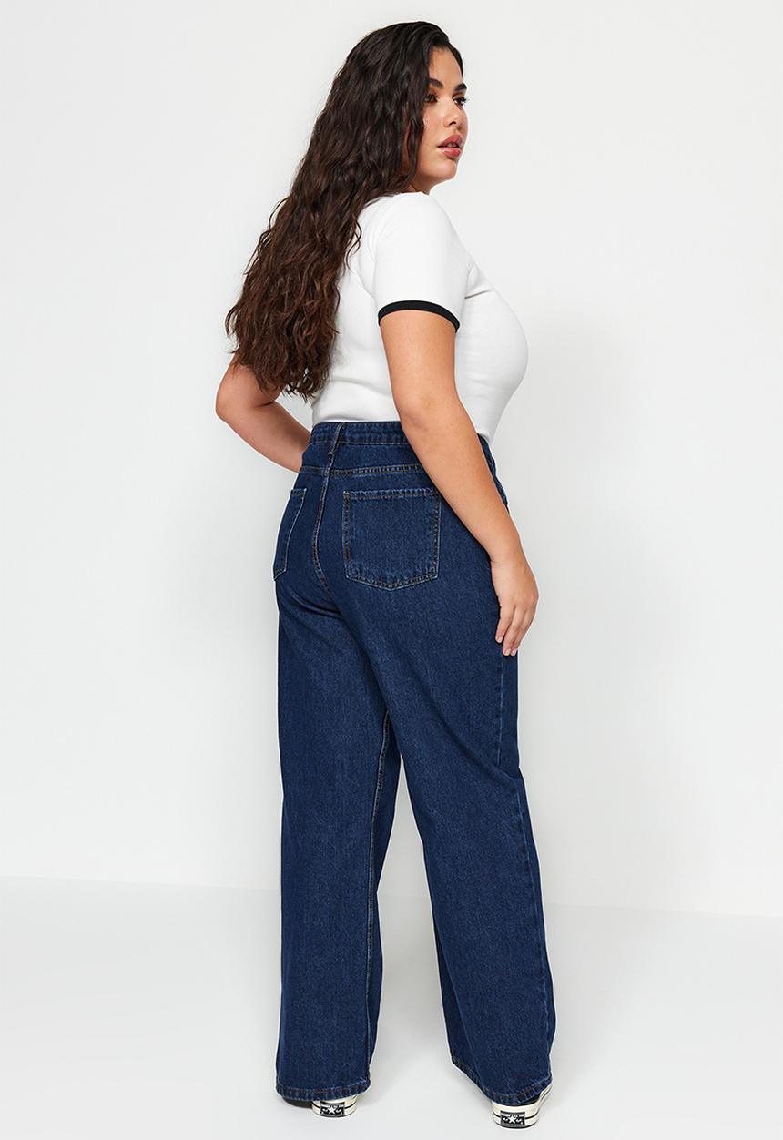 Trendyol - Plus Blue High Waist Wide-Cut Jeans