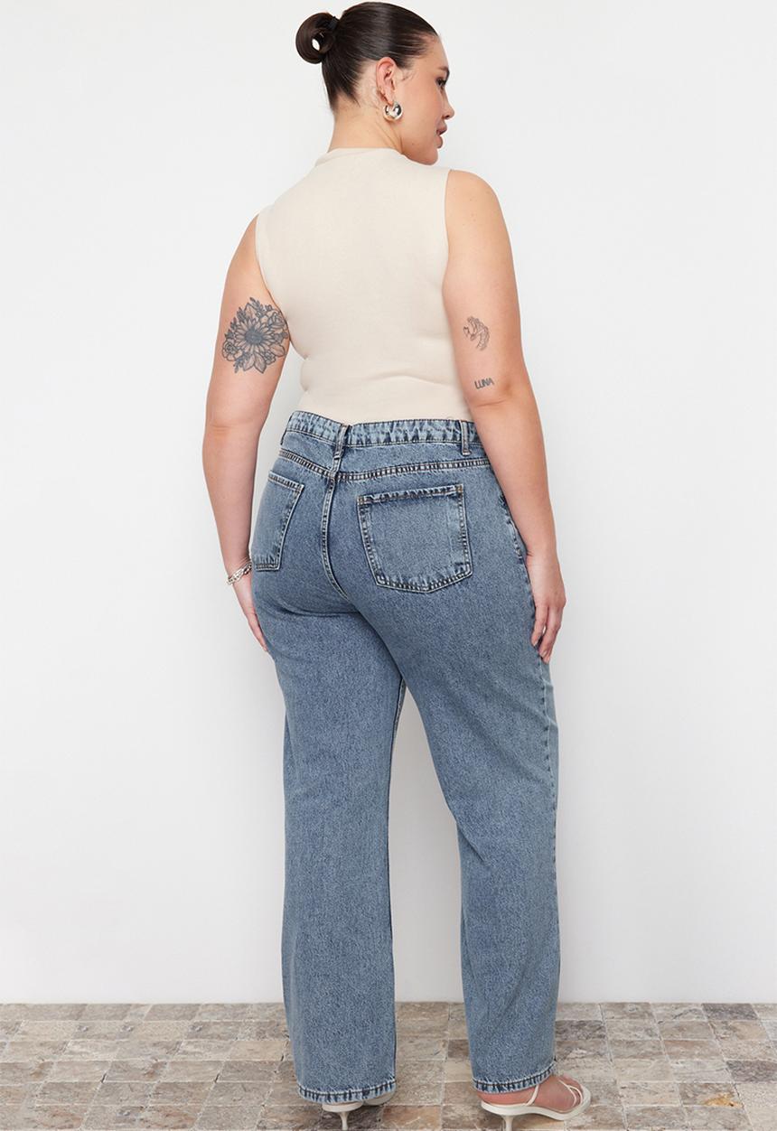 Trendyol - Plus Blue Wide Cut Jeans