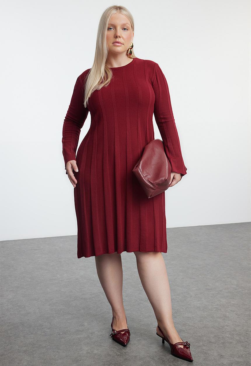 Trendyol - Plum ribbed crew neck plus size & maternity knit dress
