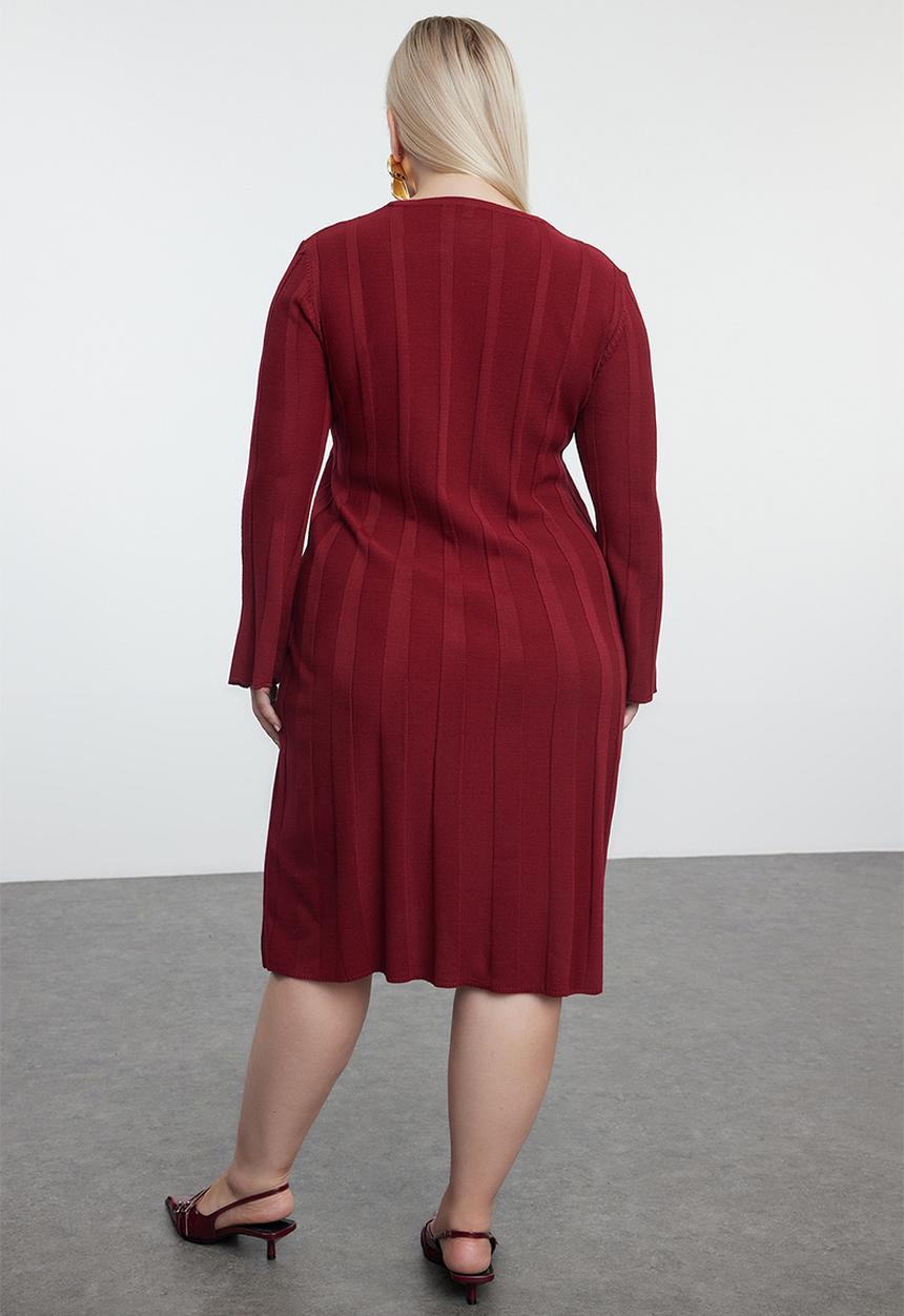 Trendyol - Plum ribbed crew neck plus size & maternity knit dress
