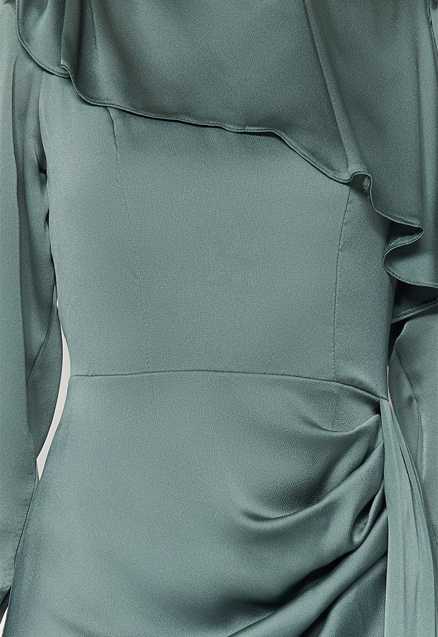 Trendyol - Khaki Shawl Detailed Satin Evening Dress
