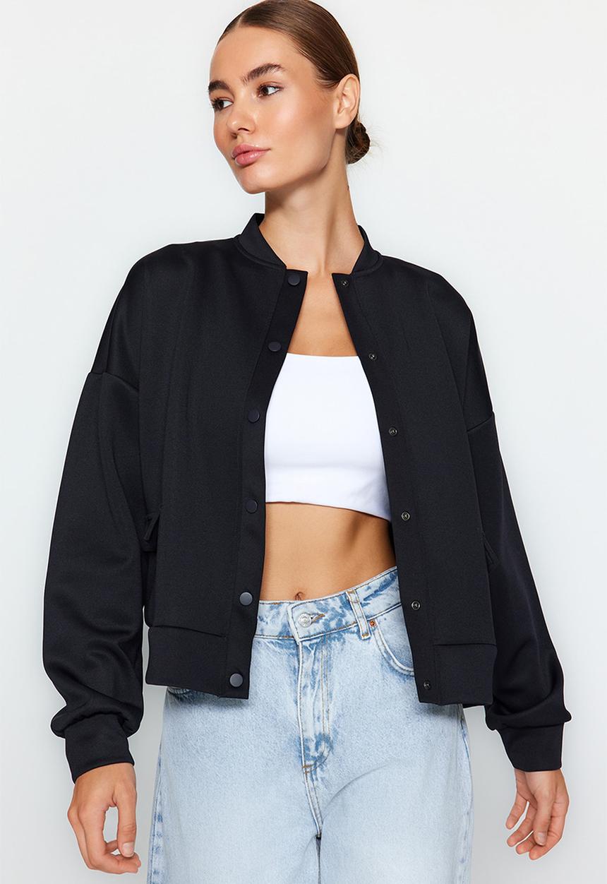 Trendyol - Pocket Detailed Snap Button Scuba Knitted Jacket - Navy Blue
