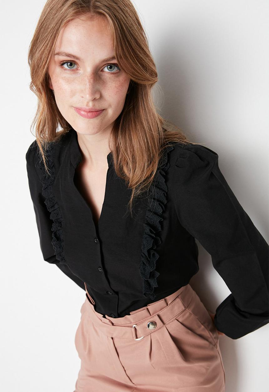 Trendyol - Black lace cotton woven shirt