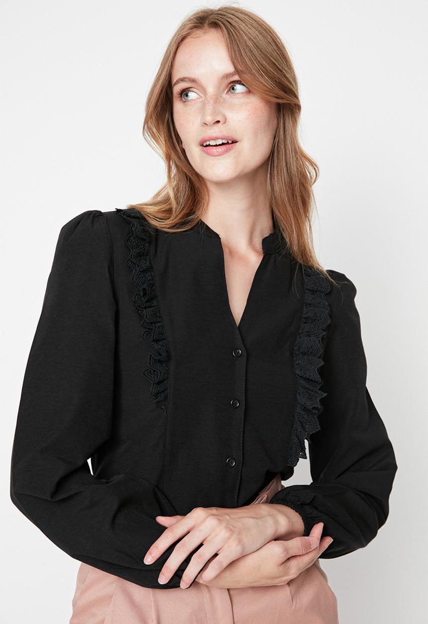 Trendyol - Black lace cotton woven shirt