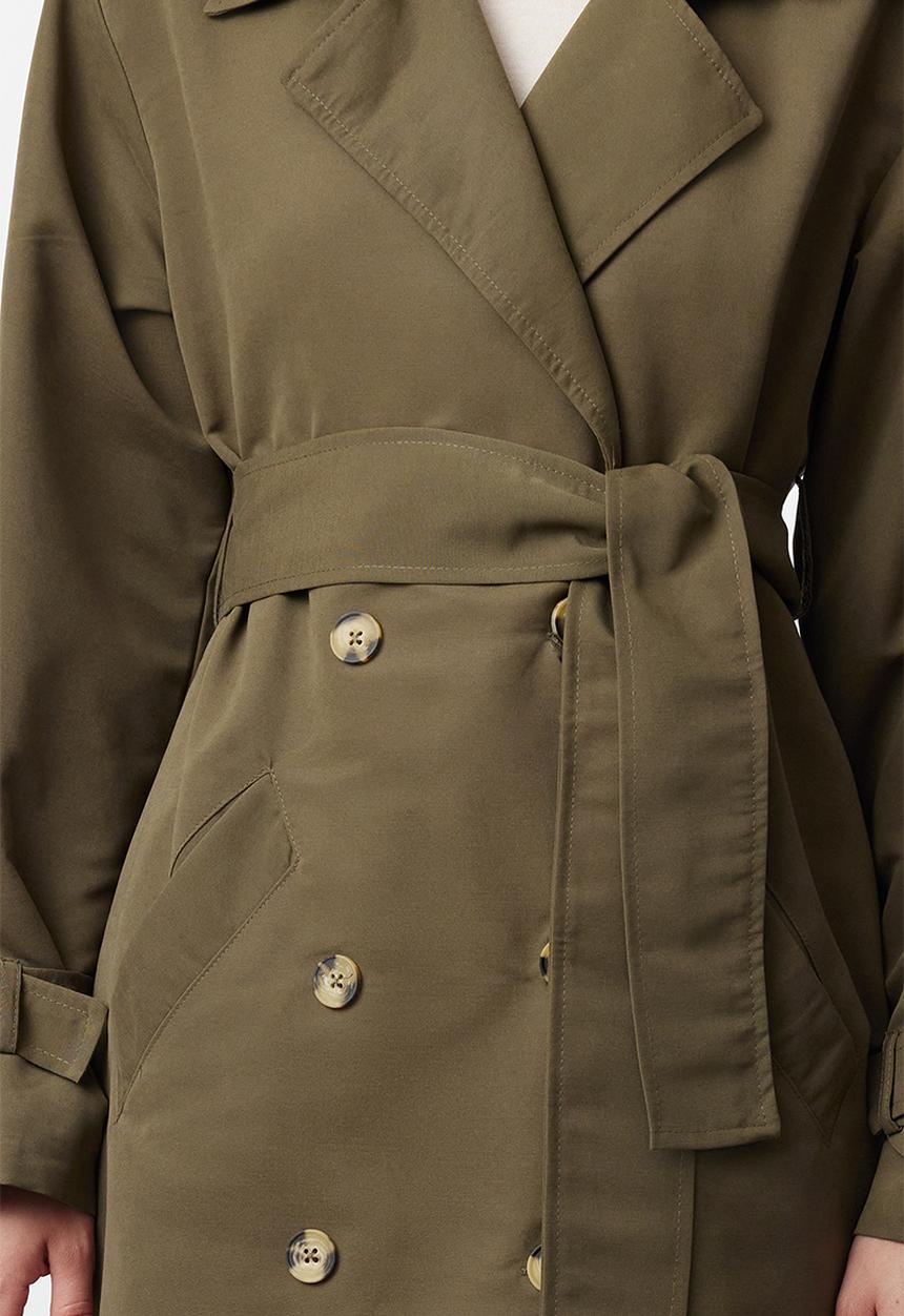 Trendyol - Khaki Long Trench Coat With Belt Windbreaker Detailed, Water-repellent