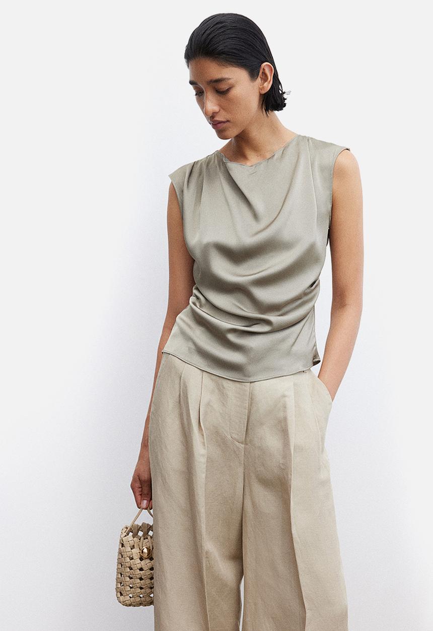 H&M - Draped satin top - greige