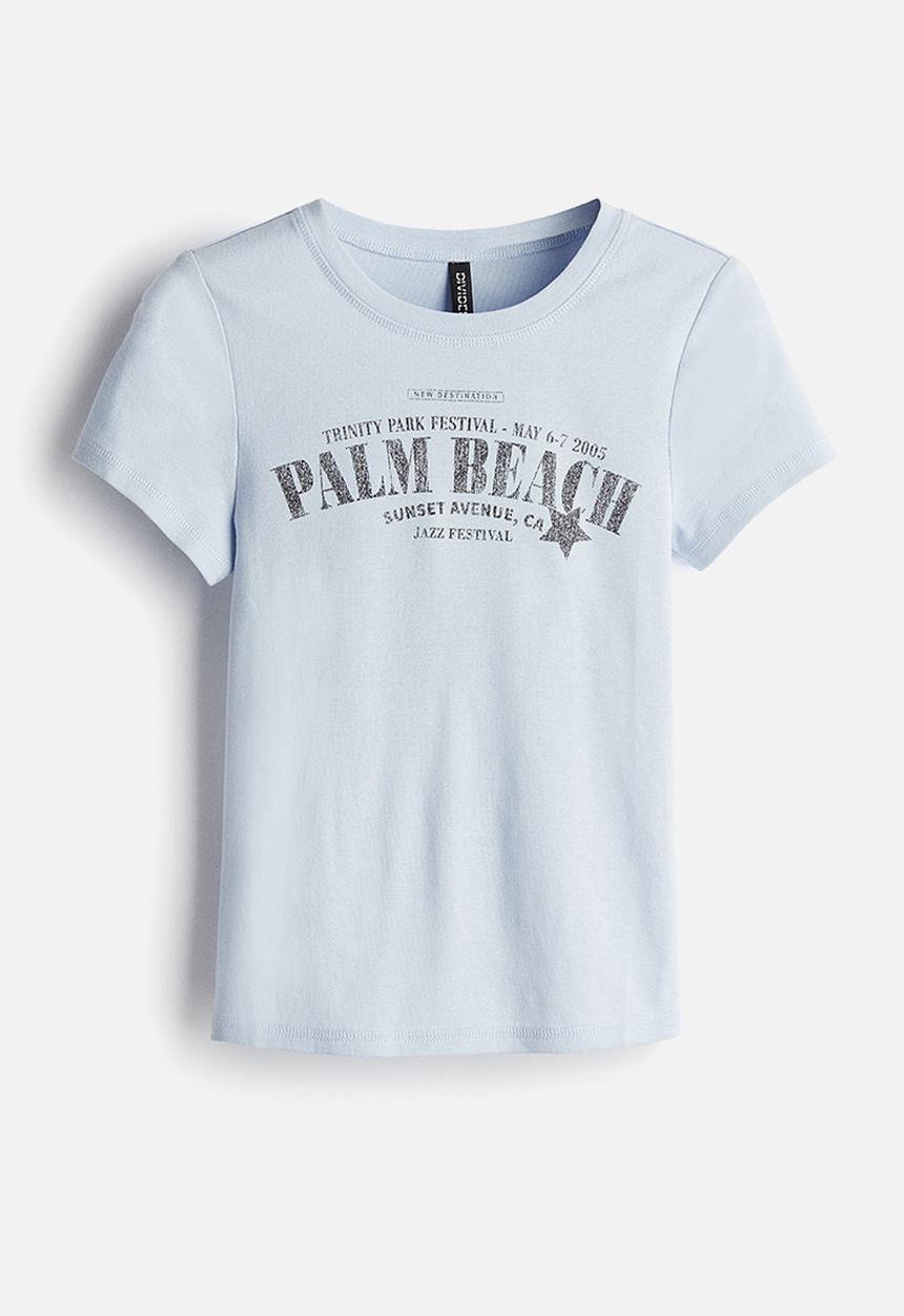 H&M - Ribbed T-shirt - light blue/palm beach