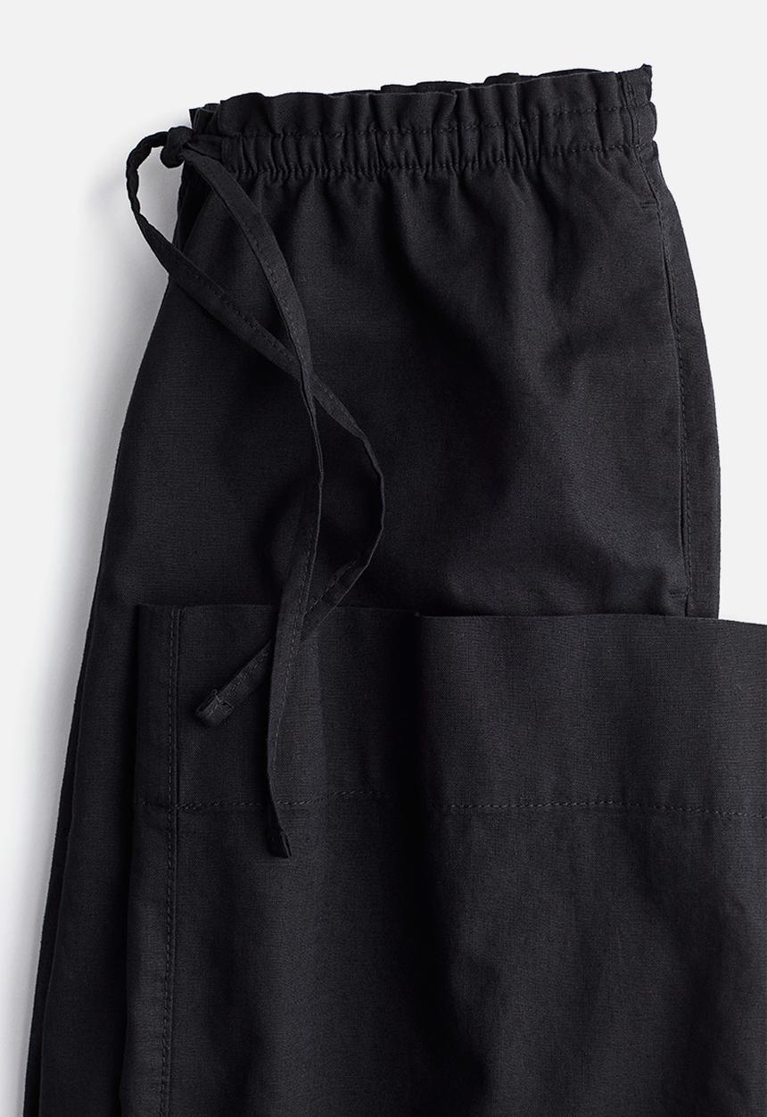 H&M - Wide linen-blend trousers - black