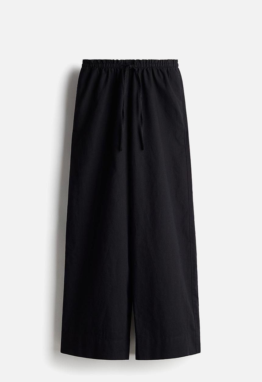 H&M - Wide linen-blend trousers - black