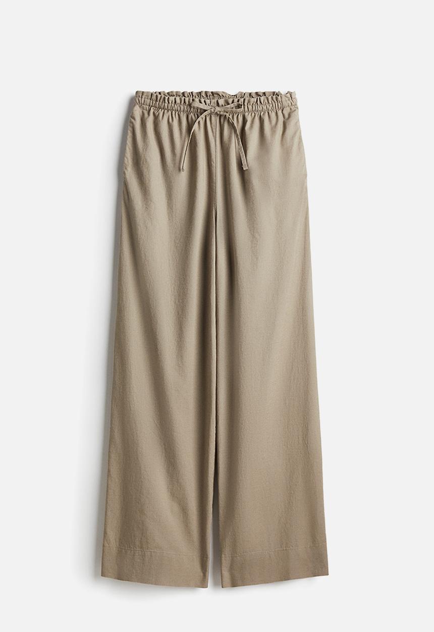 H&M - Wide linen-blend trousers - beige
