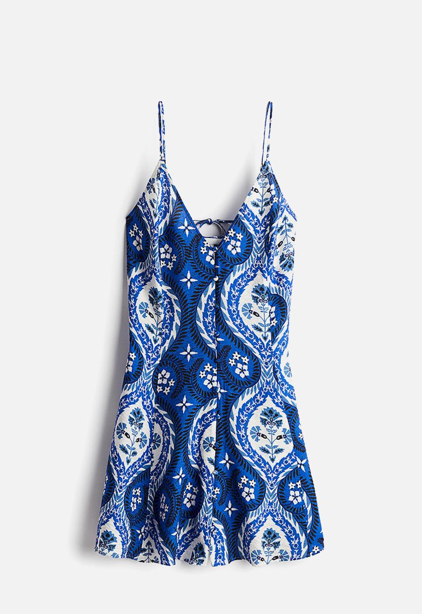 H&M - A-line strappy dress - bright blue/patterned