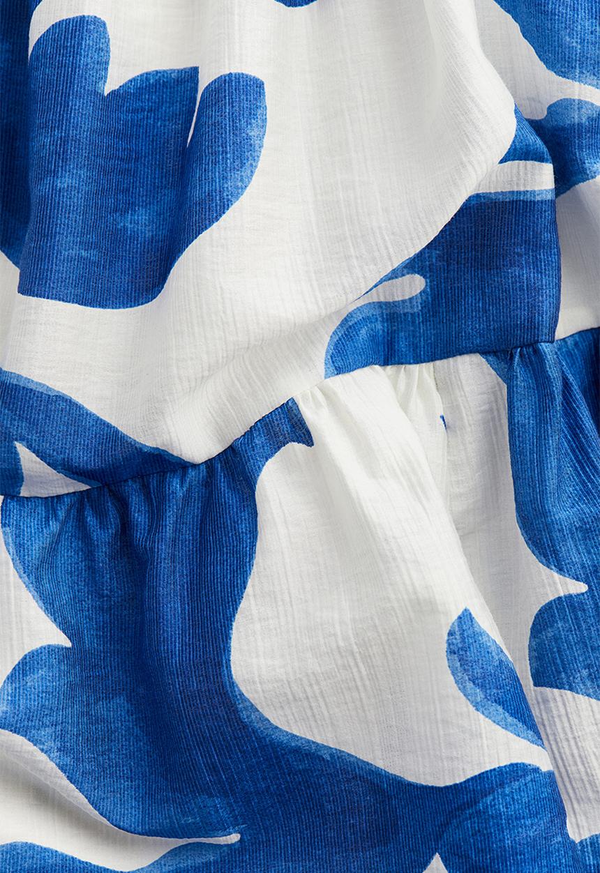 H&M - Off-the-shoulder dress - white & blue patterned