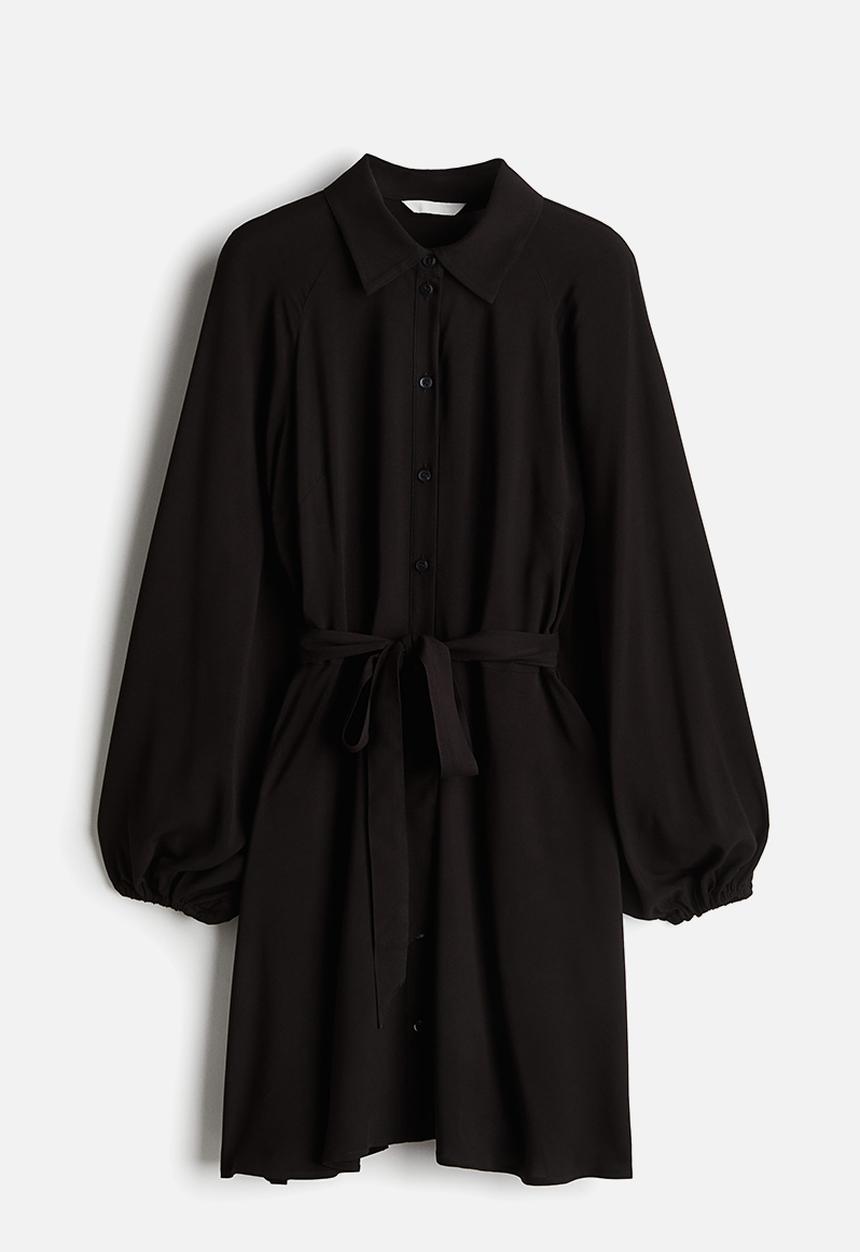 H&M - Balloon-sleeved shirt dress - black