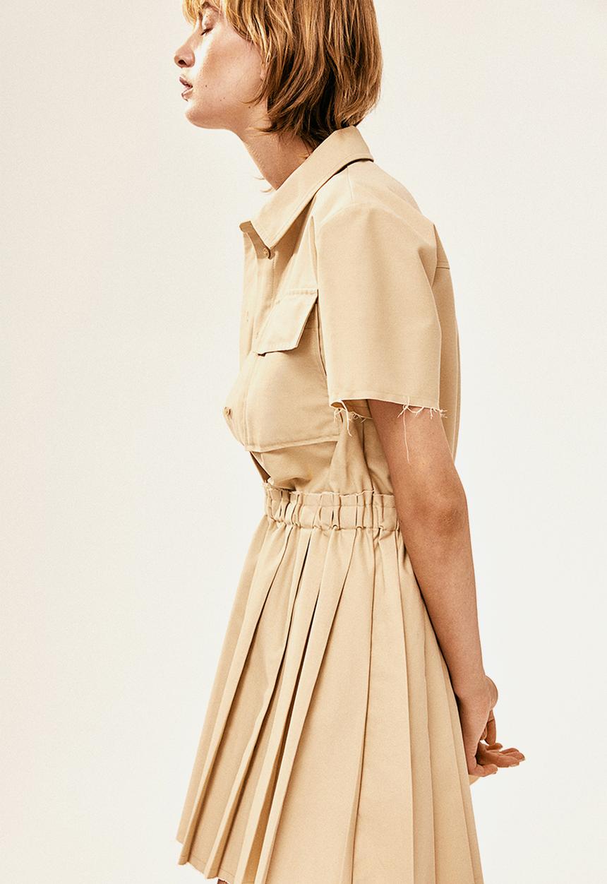 H&M - Pleated-skirt utility dress - light beige