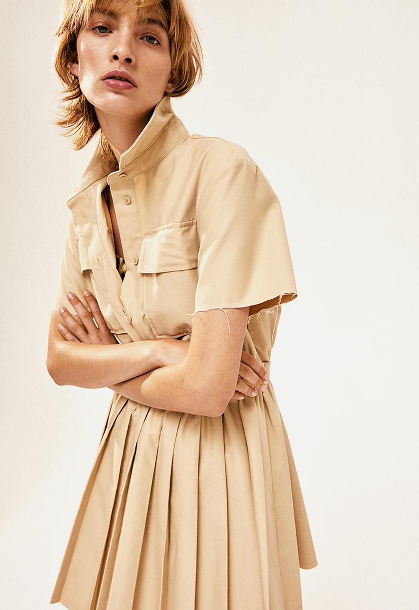 H&M - Pleated-skirt utility dress - light beige