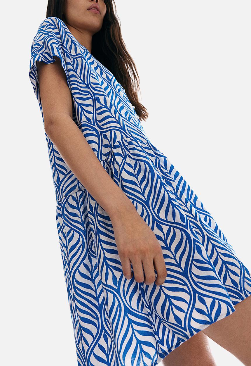 H&M - Crinkled tunic dress - blue & leaf-patterned