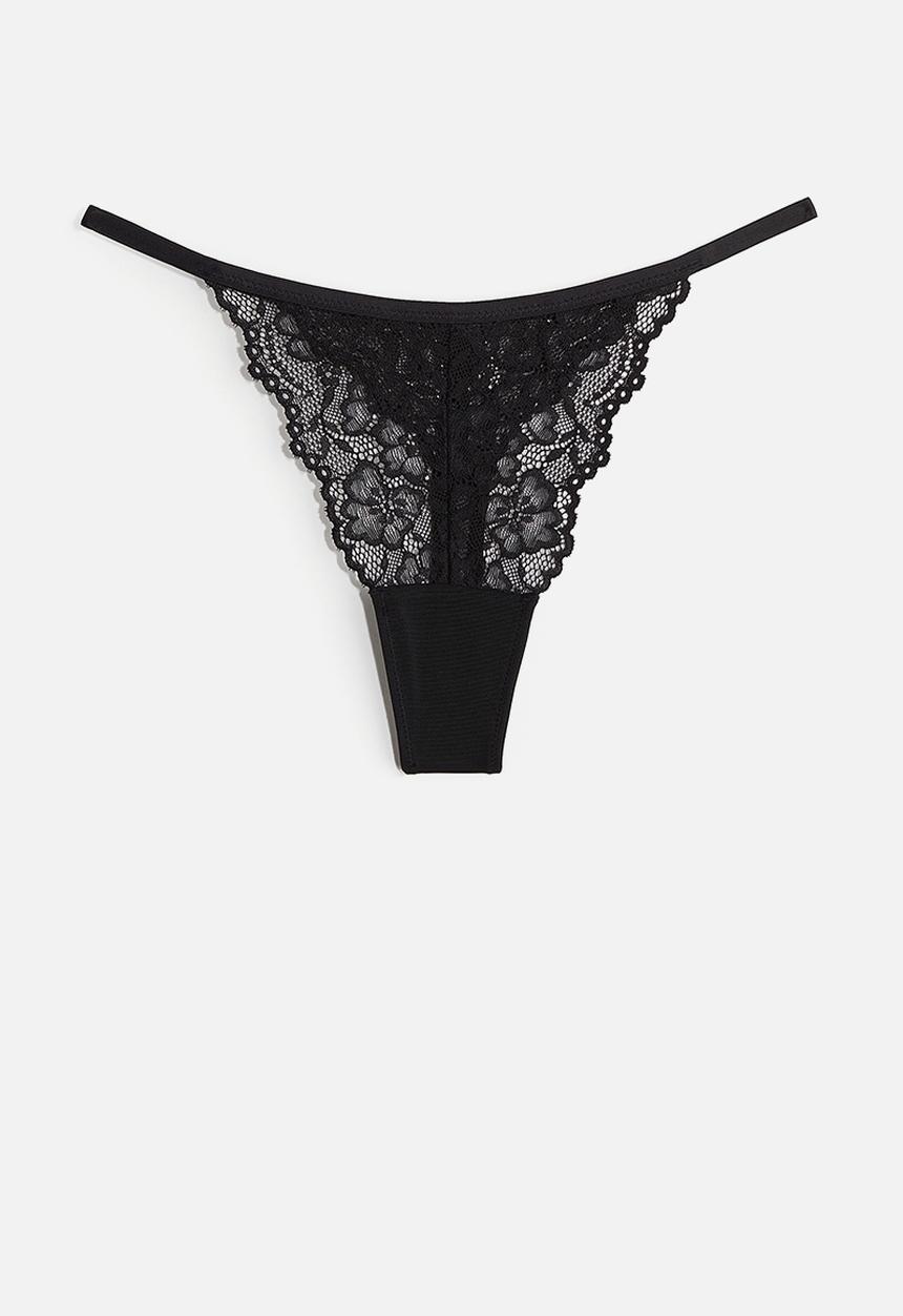 H&M - 3-Pack lace tanga thong briefs - black