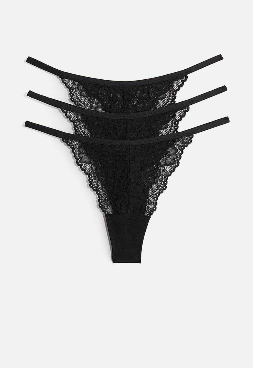 H&M - 3-Pack lace tanga thong briefs - black