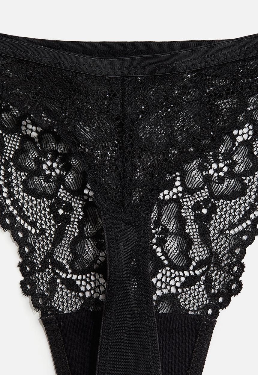 H&M - 3-Pack lace tanga thong briefs - black