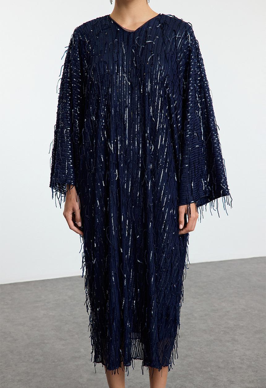 Trendyol - Navy Blue Sequined Evening Dress