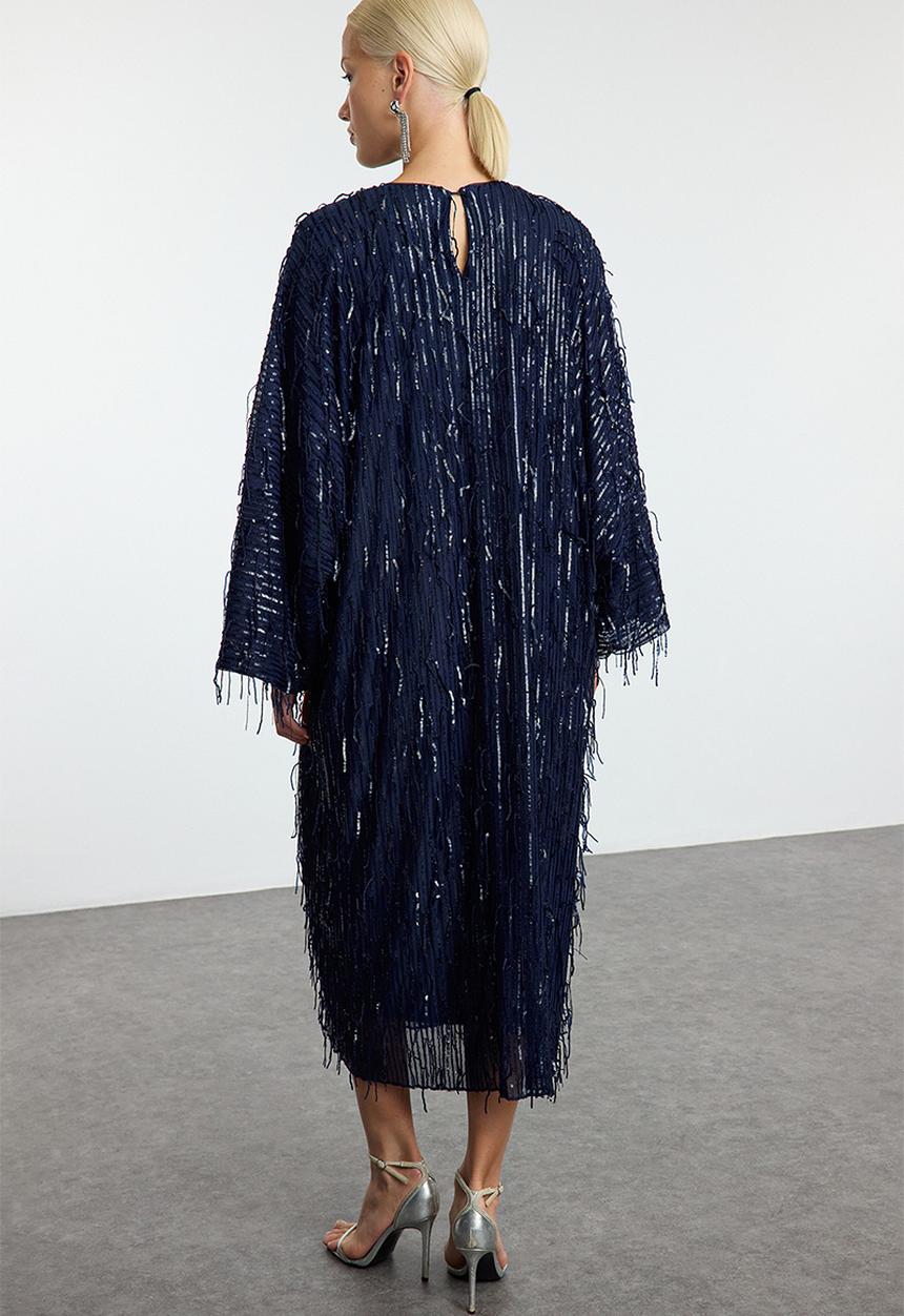 Trendyol - Navy Blue Sequined Evening Dress