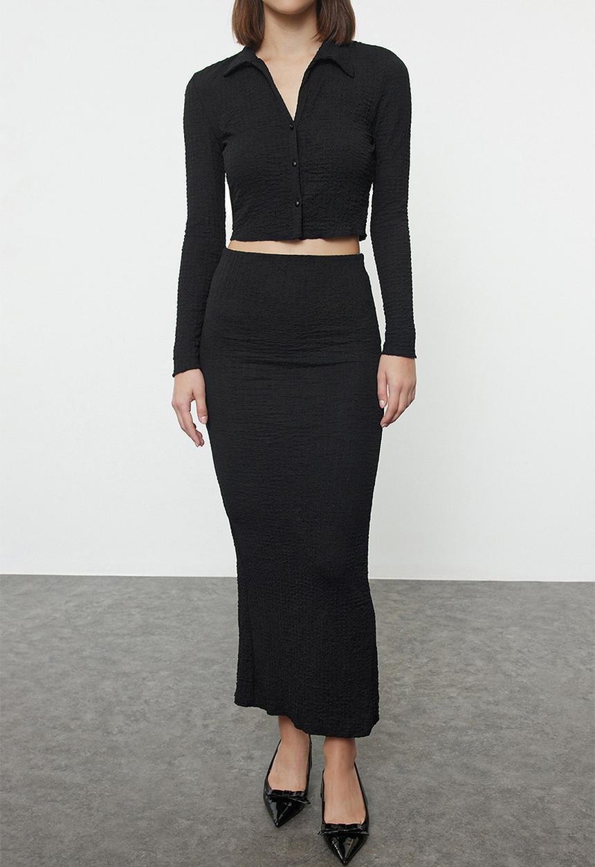 Trendyol - Black jacquard-knit bottom-top set