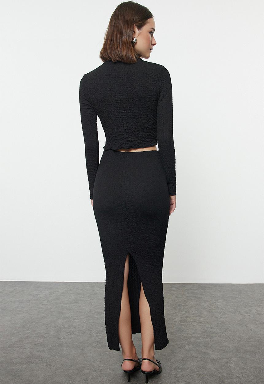 Trendyol - Black jacquard-knit bottom-top set