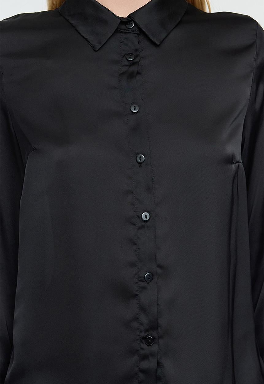 Trendyol - Black satin fabric regular pattern woven shirt