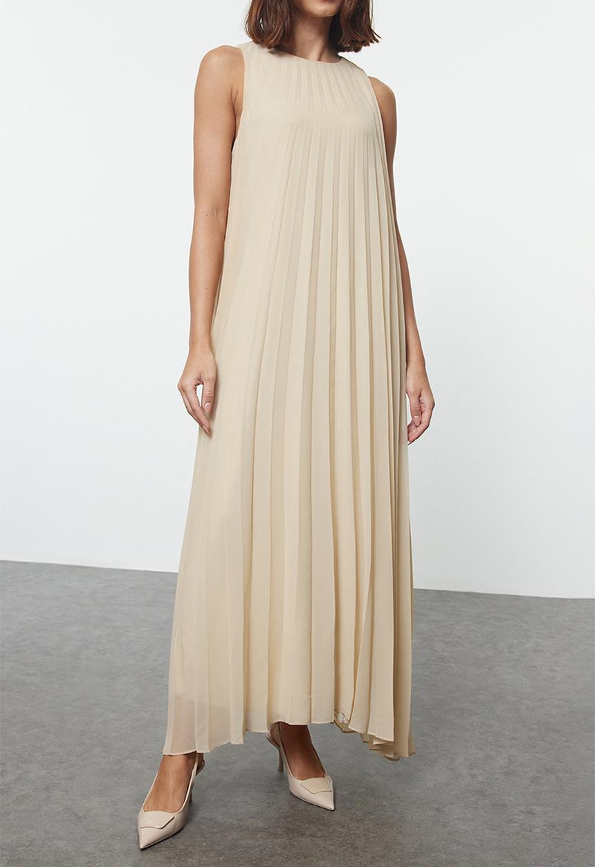 Trendyol - Pleated Dress - Beige