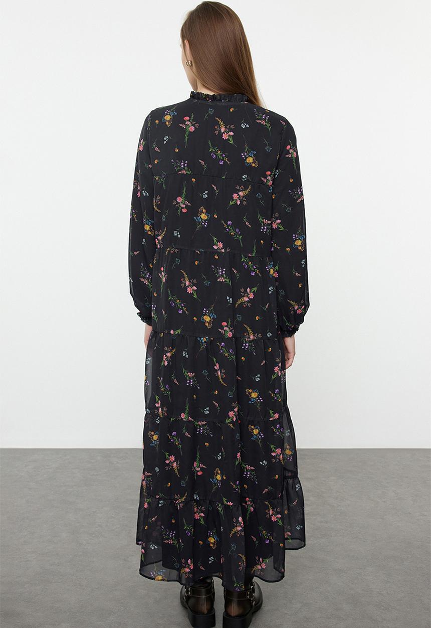 Trendyol - Black Floral Collar Woven Dress